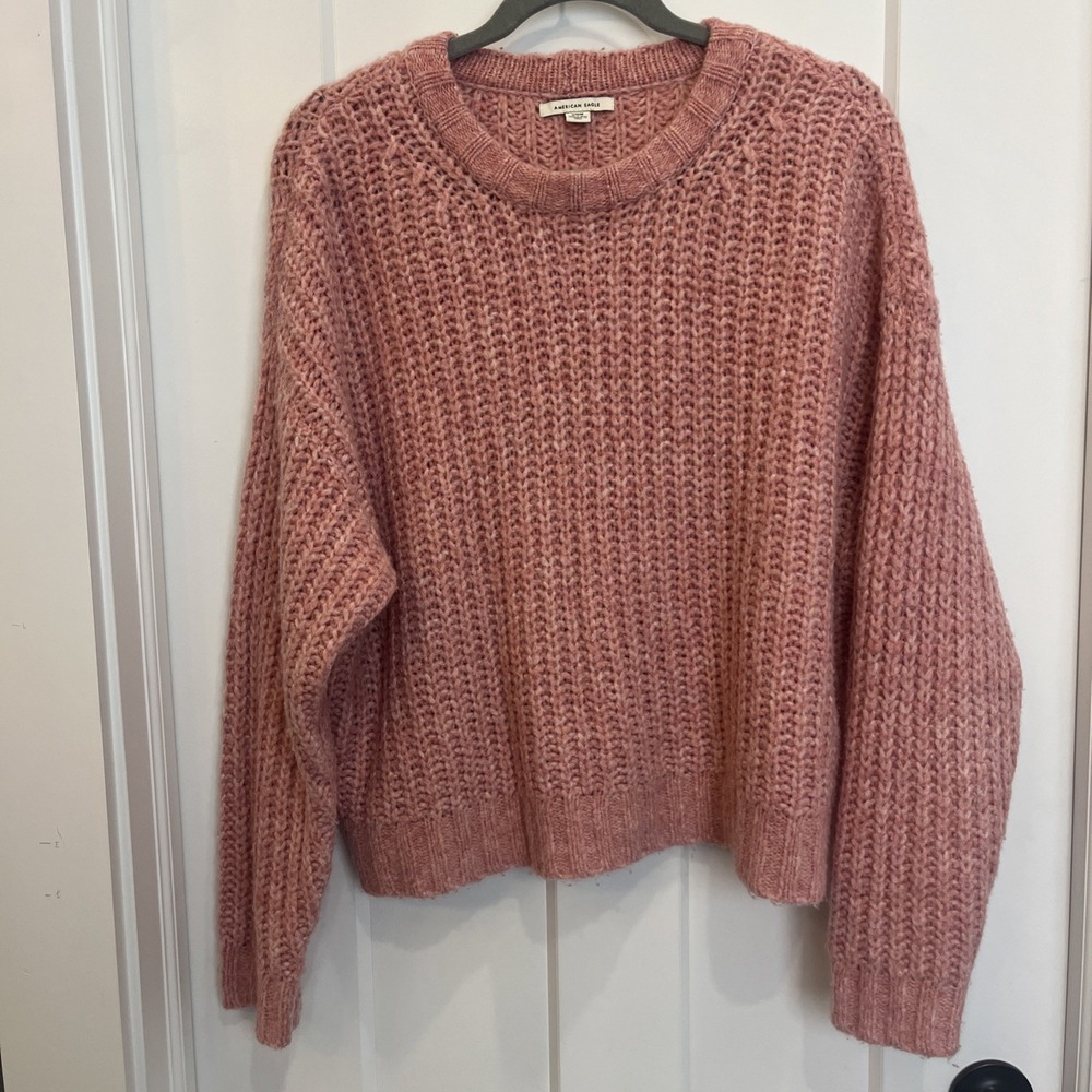 American Eagle Pink Chunky Knit Sweater Cropped Pullover‎ Women's Size Medium